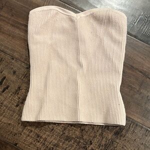 Babaton Ribbed Strapless Bustier Top in Blush Pink